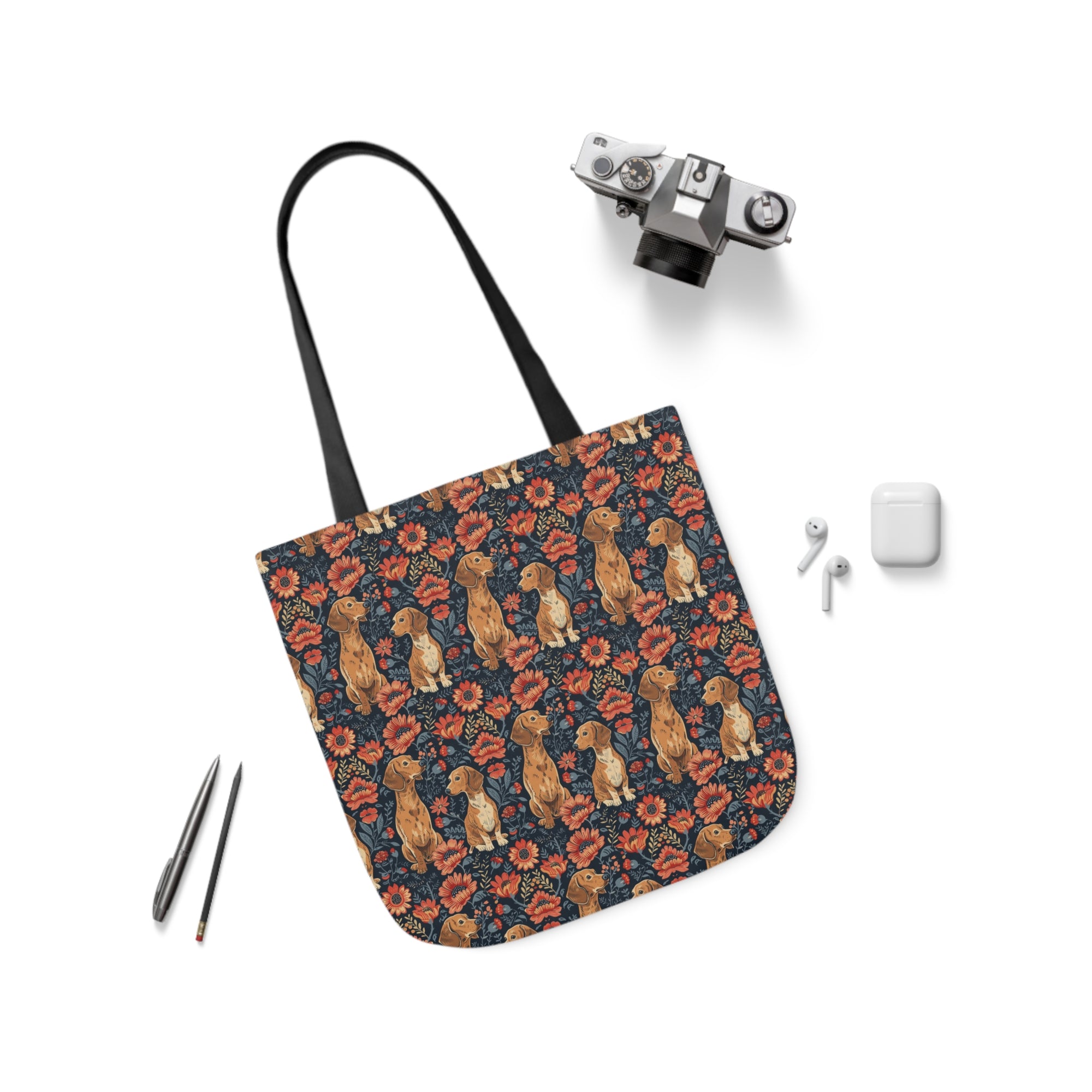 Floral Pawsome Dachsund Delight Canvas Tote Bag