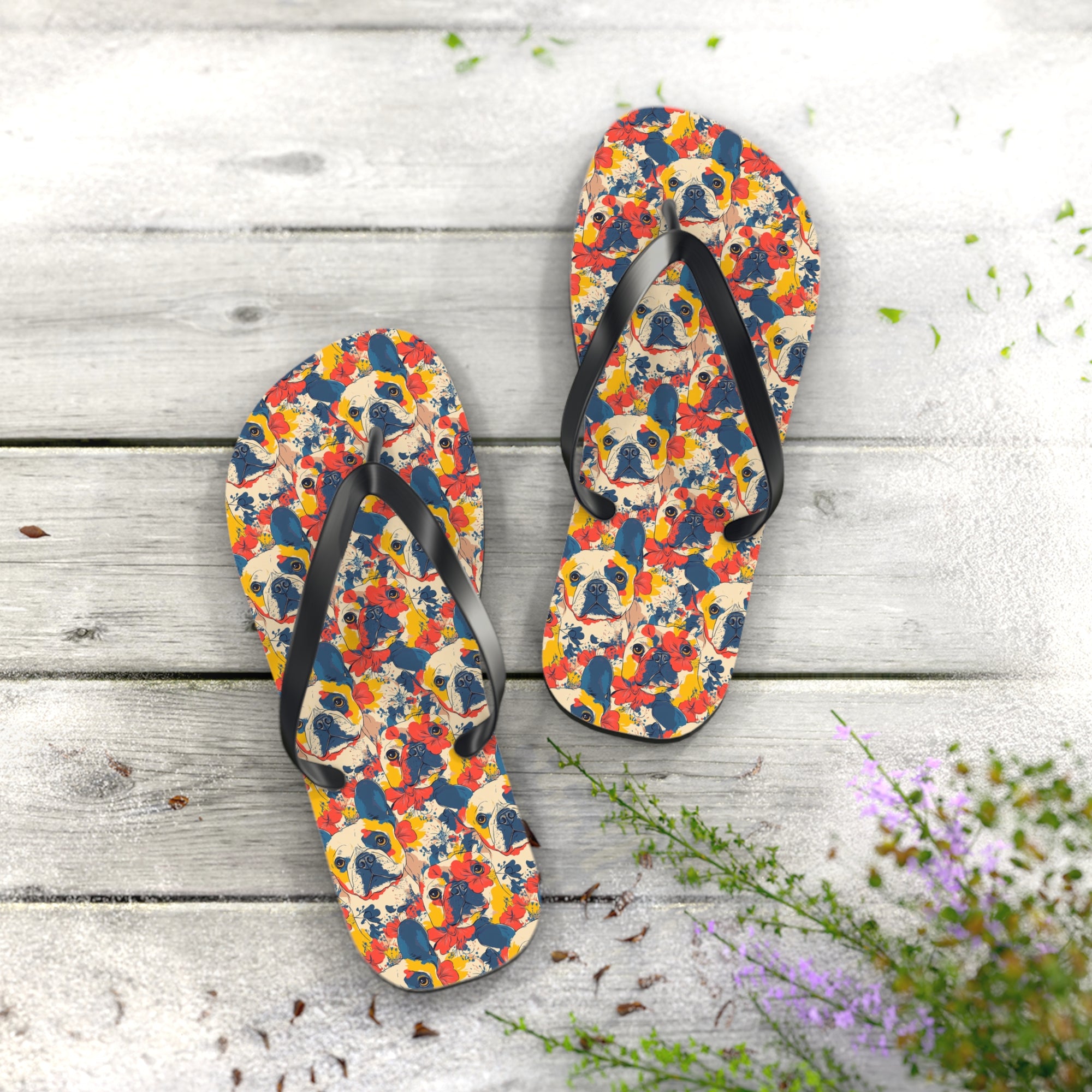 Bloom Pup Frenchietastic Splatter Flip Flops