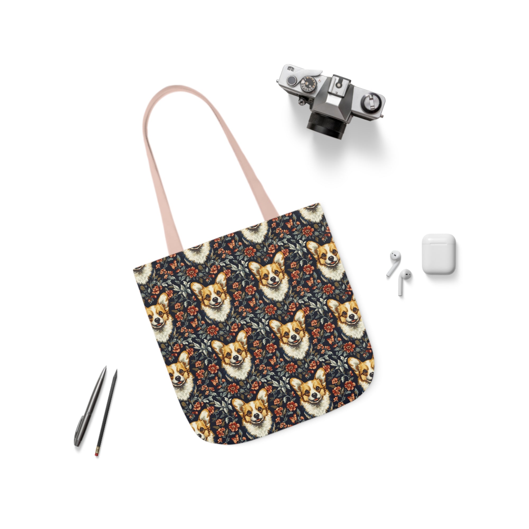 Floofy Corgi Blossom Blast Canvas Tote Bag