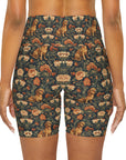 Dazzling Dachsund Blossoms & Foliage High Waisted Yoga Shorts