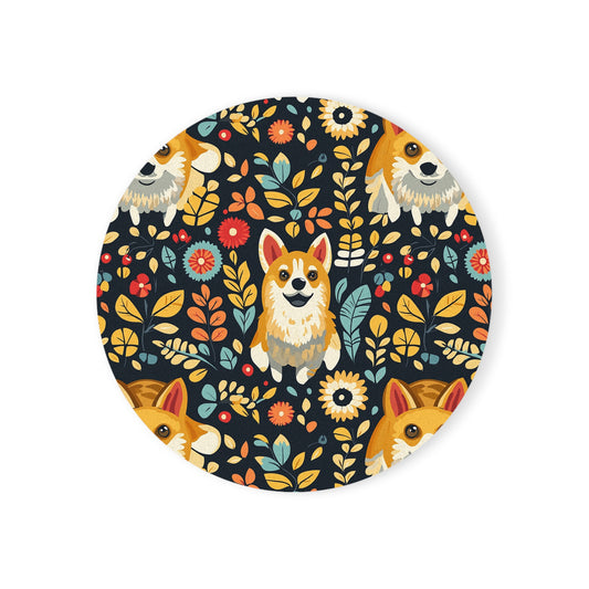 Corgi Rainbow Vine Dream Cork Back Coaster