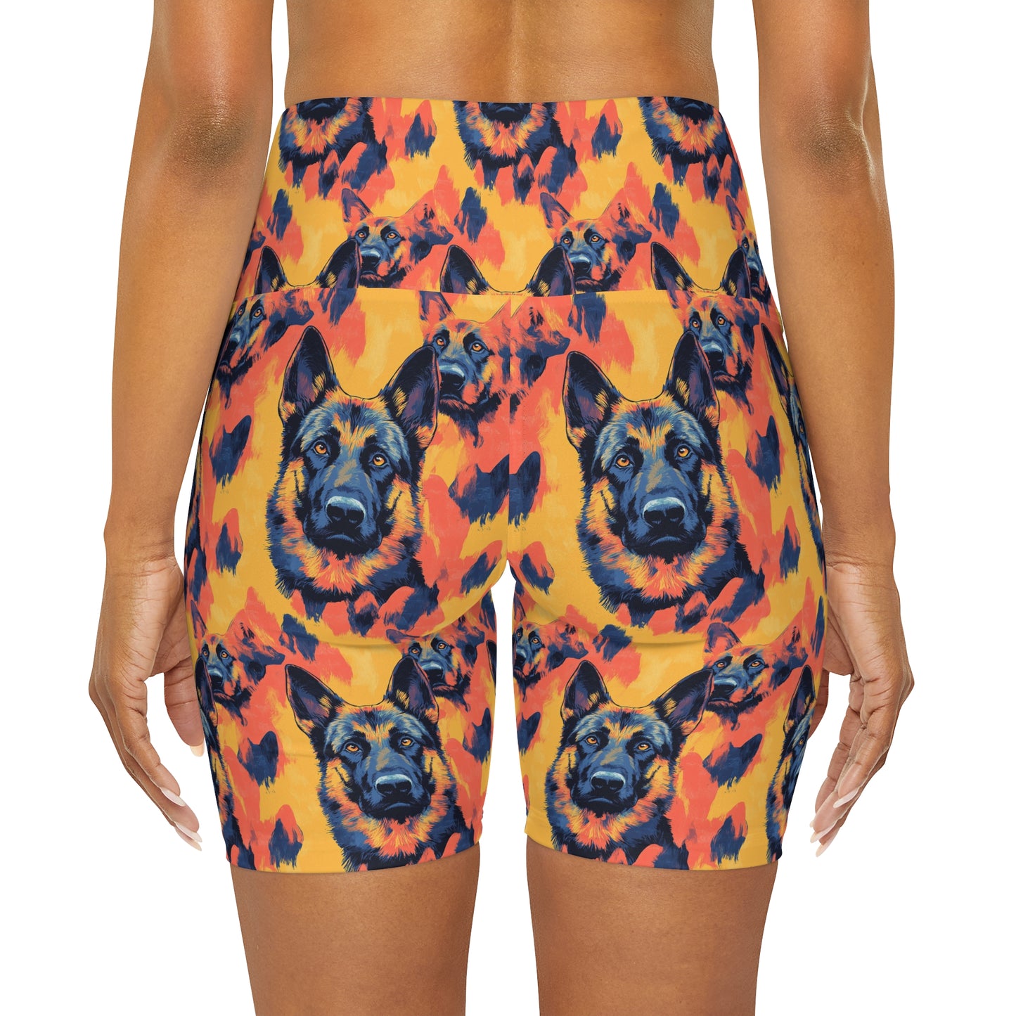 Impressionistic German Shepherds High Waisted Yoga Shorts