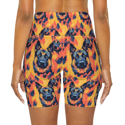 Impressionistic German Shepherds High Waisted Yoga Shorts