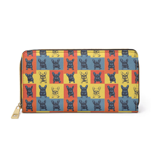 Frenchie Pop Art Pawfection Grid Zipper Wallet