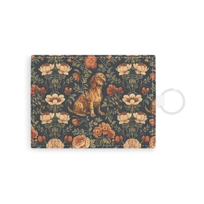 Dazzling Dachsund Blossoms & Foliage Leather Card Holder