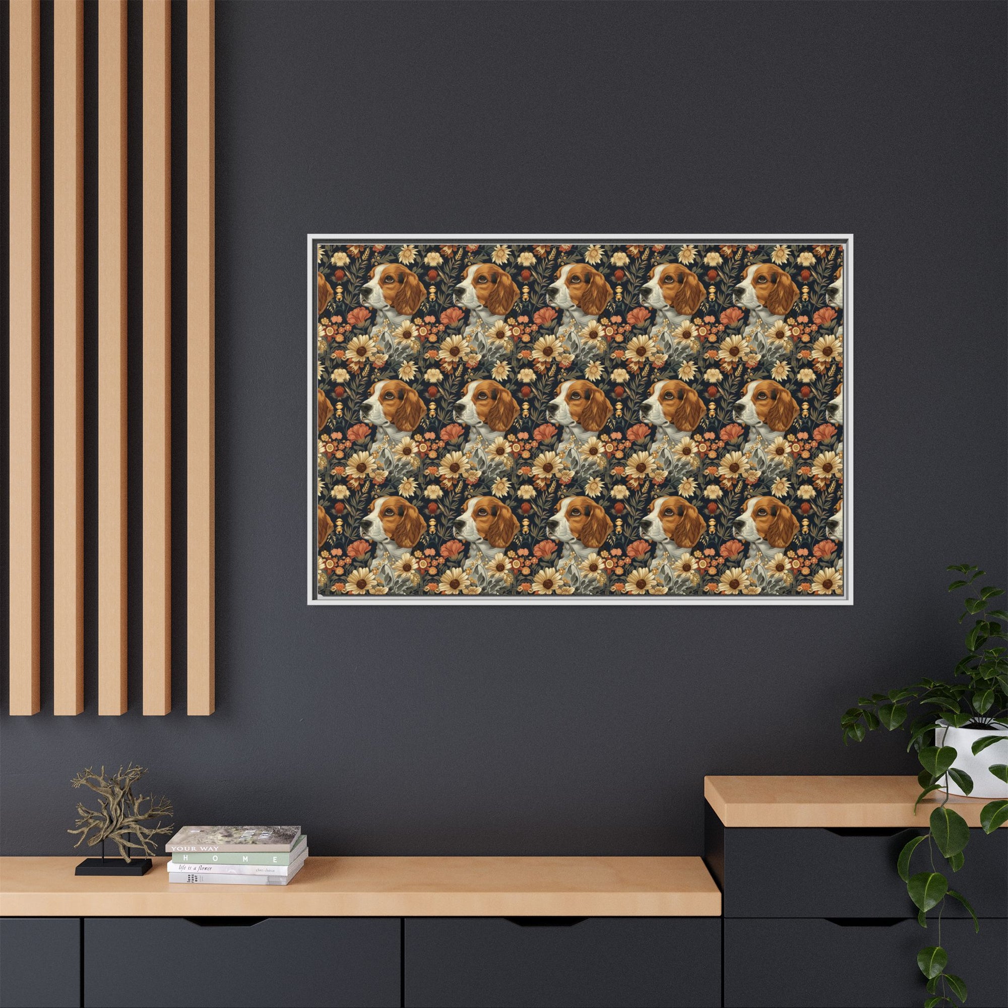 Beagle Blossoms Matte Canvas, Framed