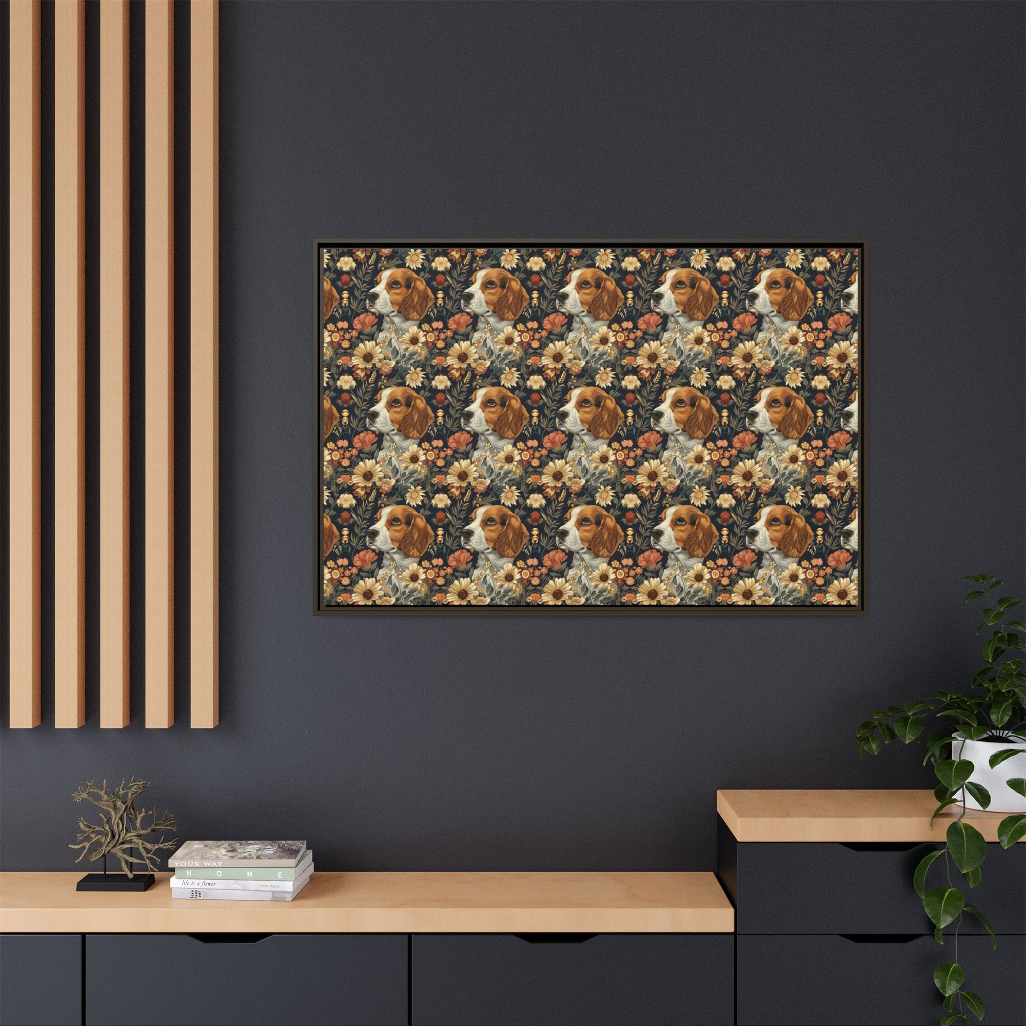 Beagle Blossoms Matte Canvas, Framed