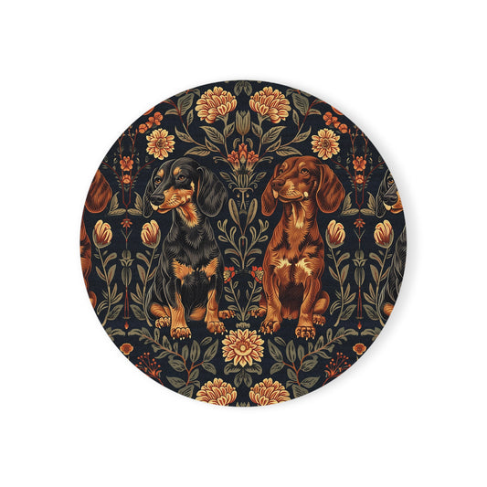 Dapper Dachshund Embroidery Elegance Cork Back Coaster