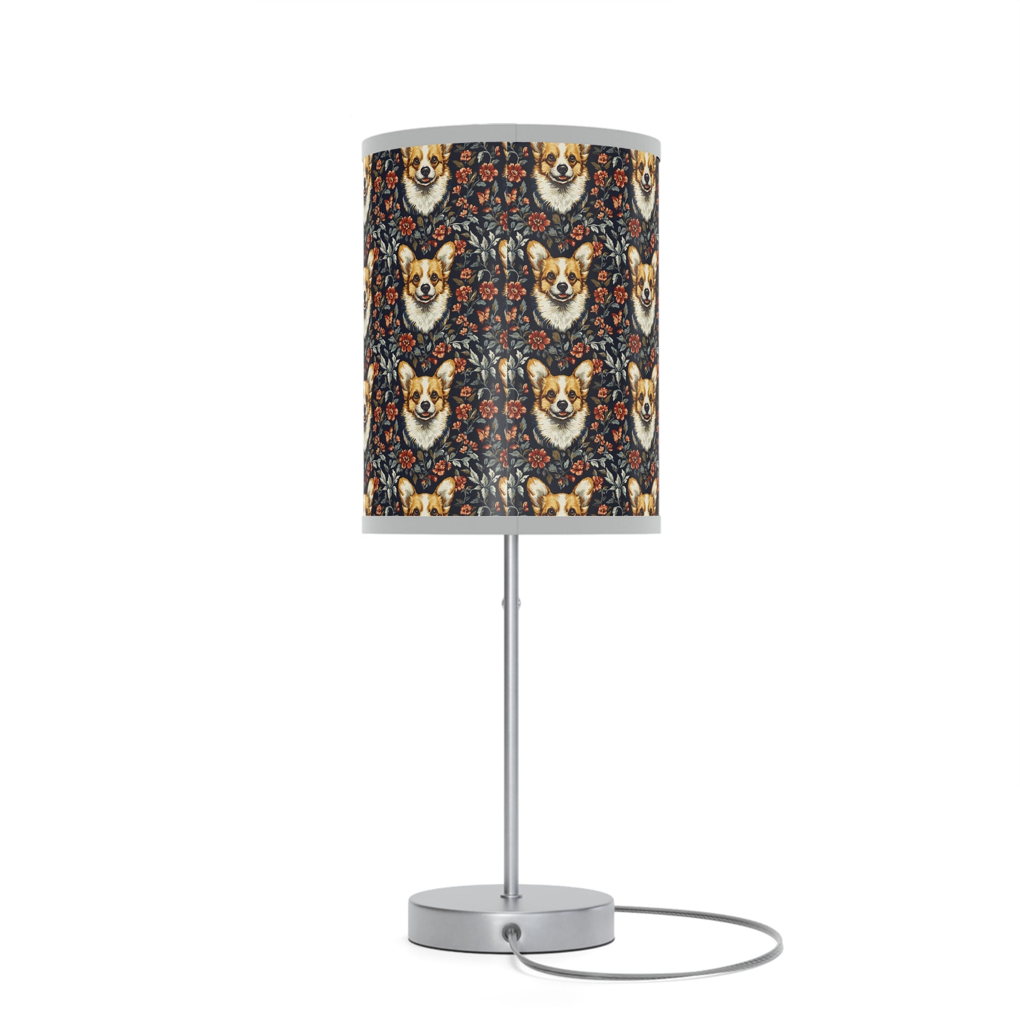 Floofy Corgi Blossom Blast Lamp on a Stand