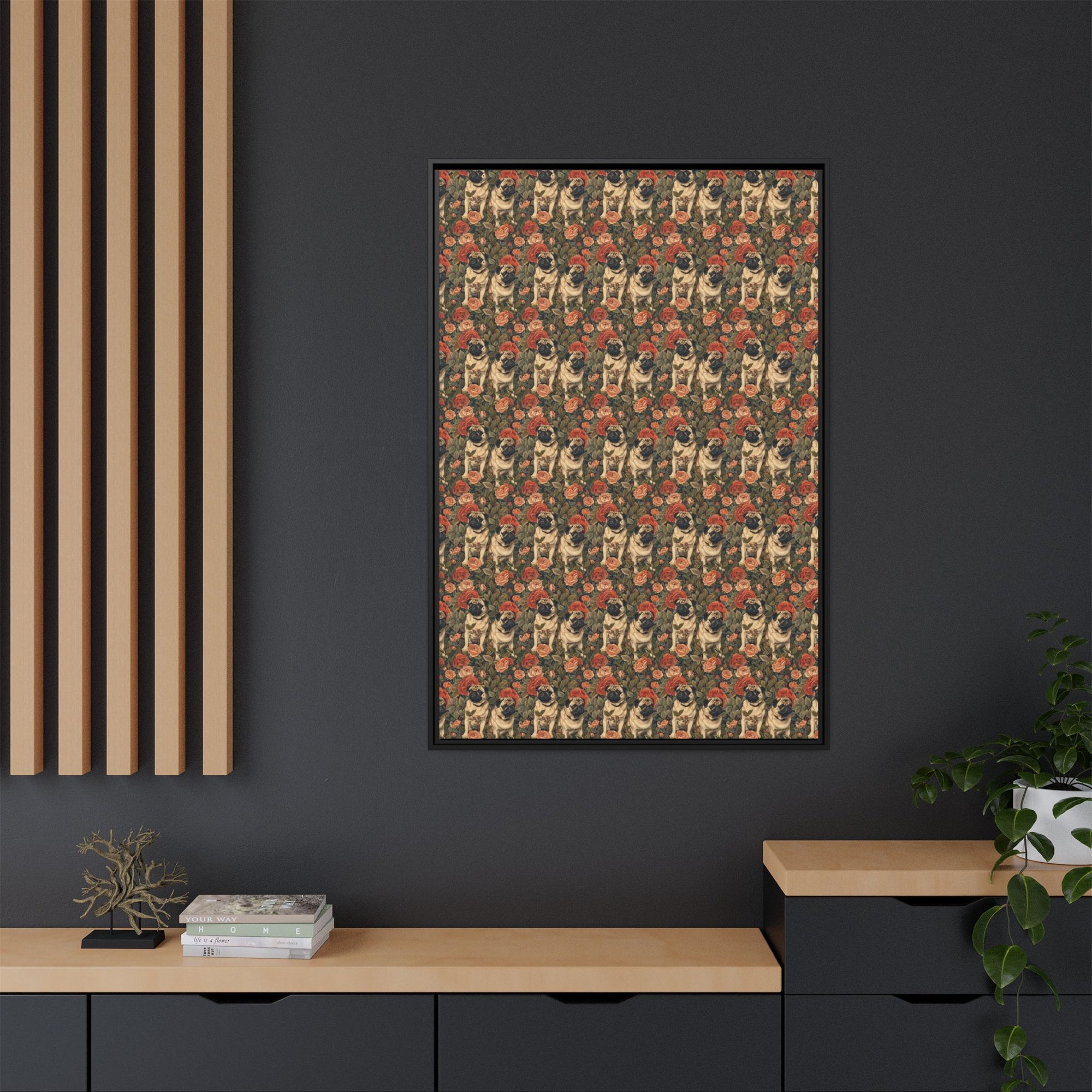 Blooming Pug Paradise Matte Canvas, Framed