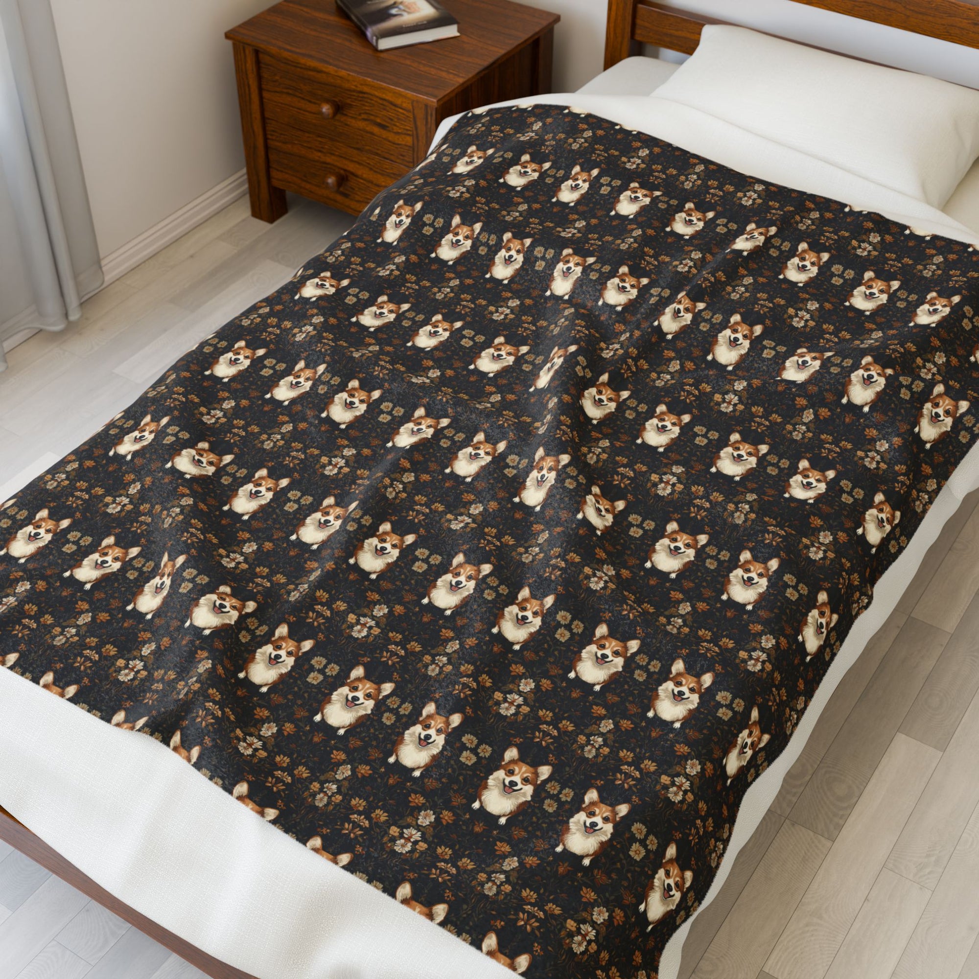 Nighttime Corgi Glow Stride Velveteen Plush Blanket