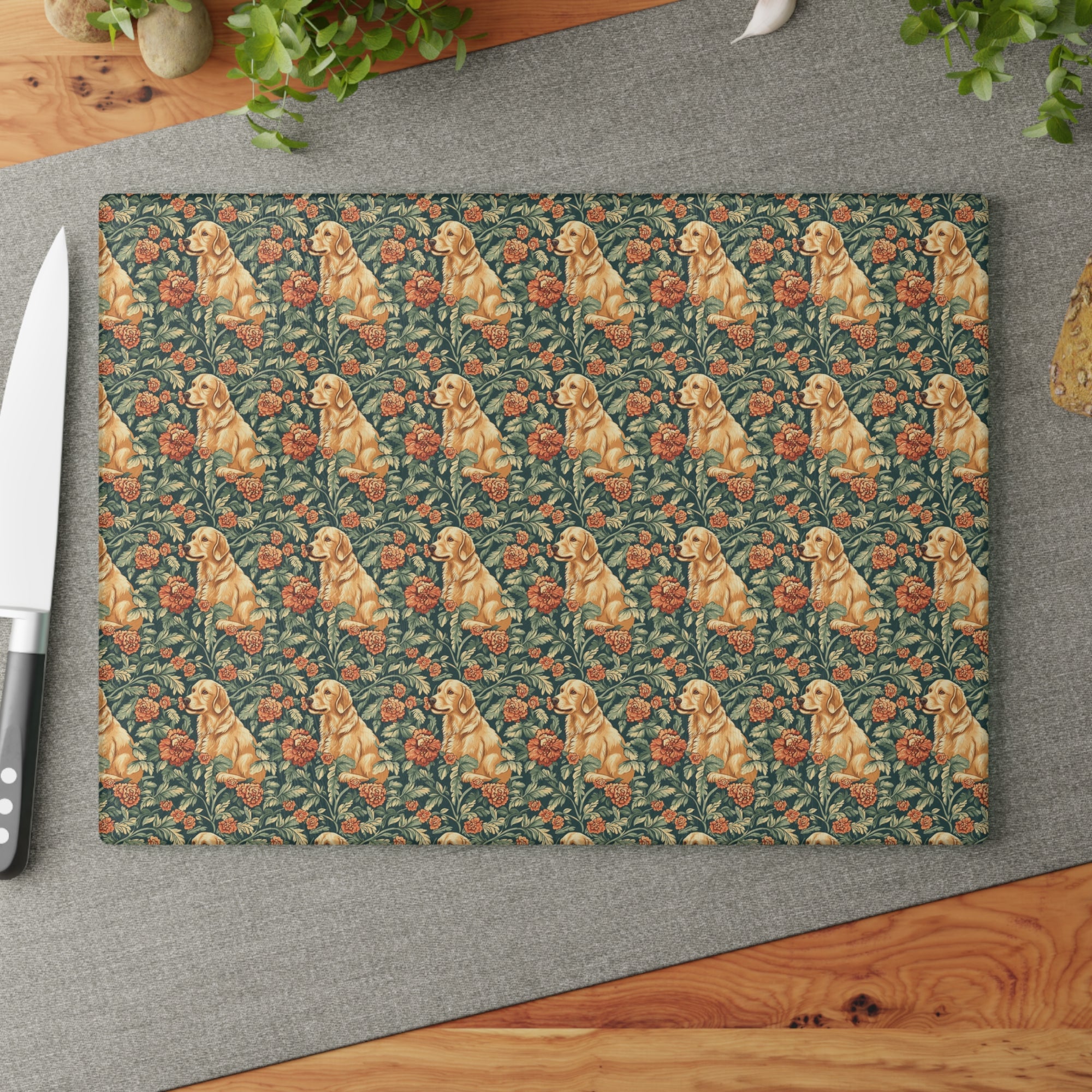 Blooming Goldie Glam Glass Cutting Board