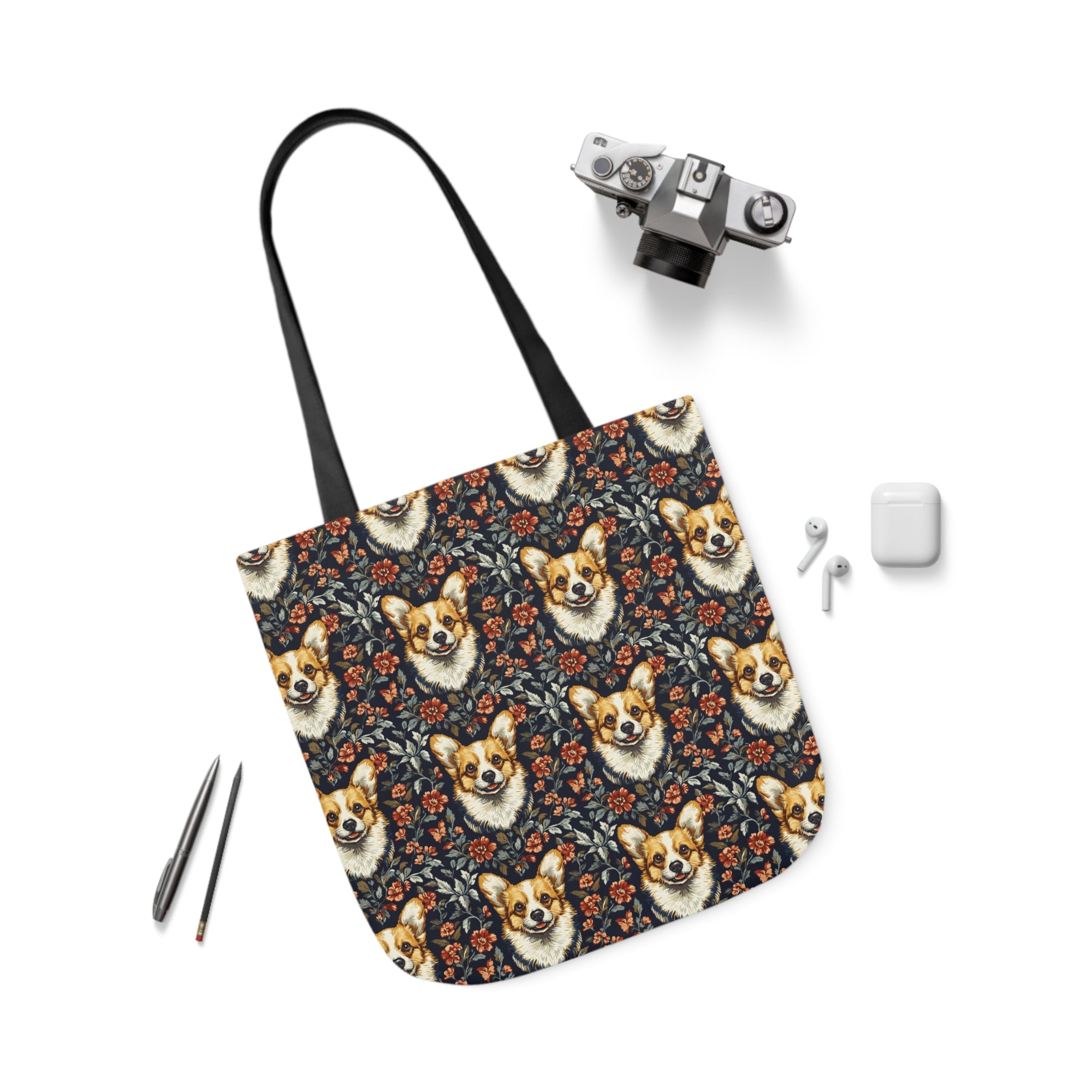 Floofy Corgi Blossom Blast Canvas Tote Bag