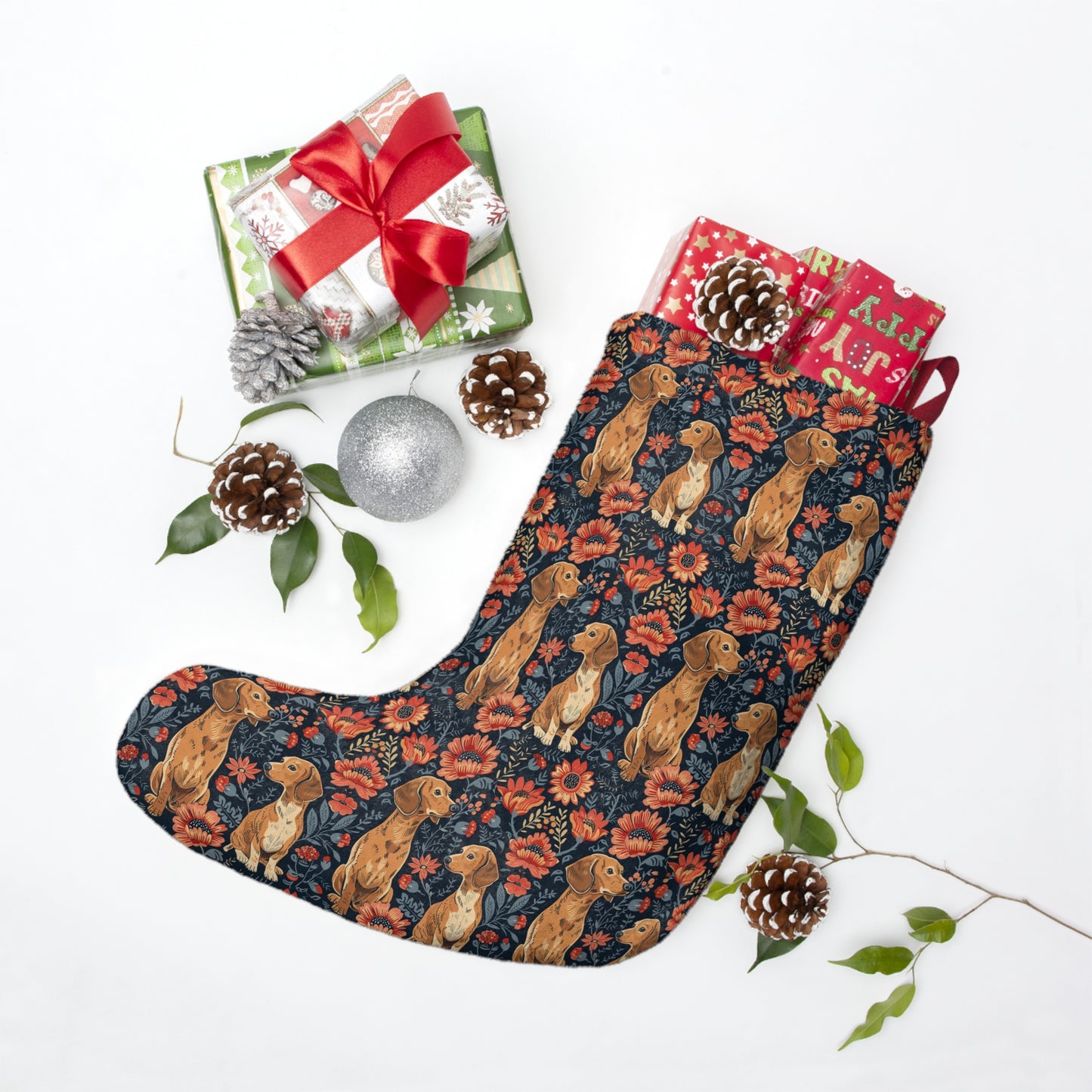 Floral Pawsome Dachsund Delight Christmas Stockings