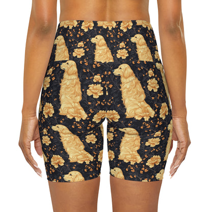 Golden Paws Floral Frenchie High Waisted Yoga Shorts