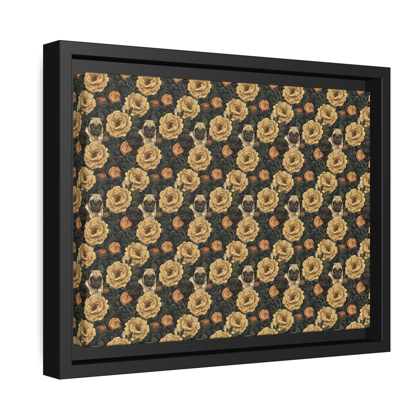 Pugs in Bloom, Framed Matte Canvas