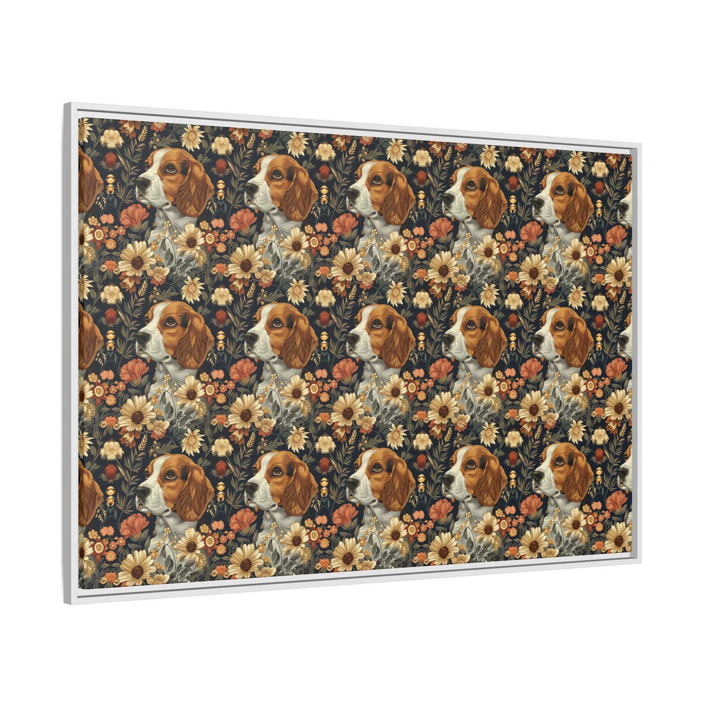 Beagle Blossoms Matte Canvas, Framed