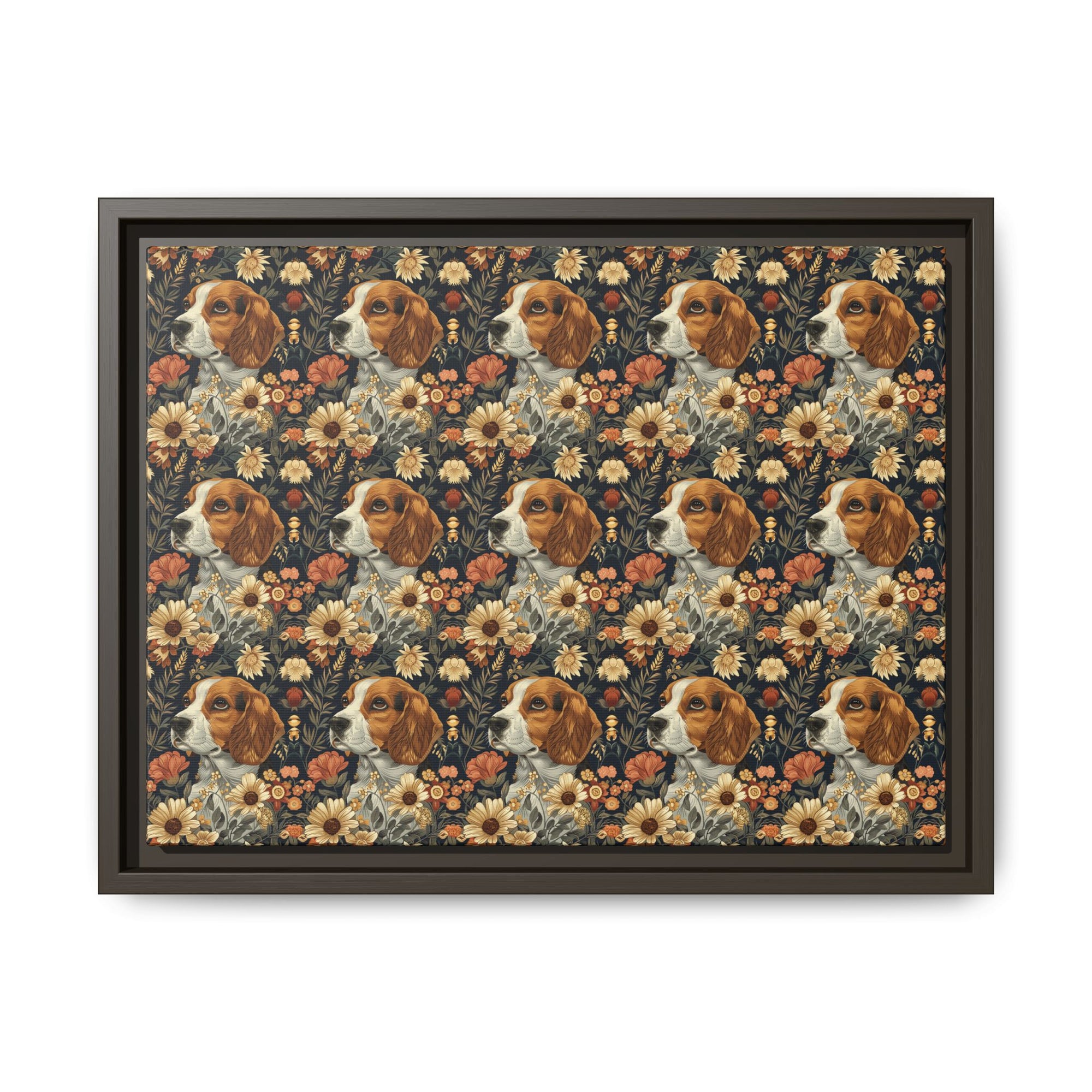 Beagle Blossoms Matte Canvas, Framed