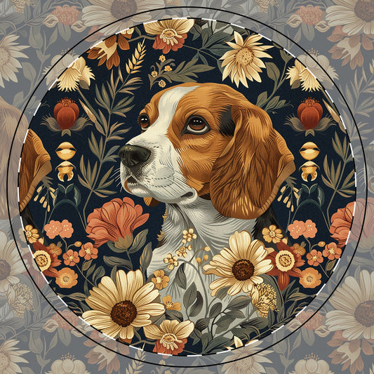 Beagle Blossoms Ceramic Coaster