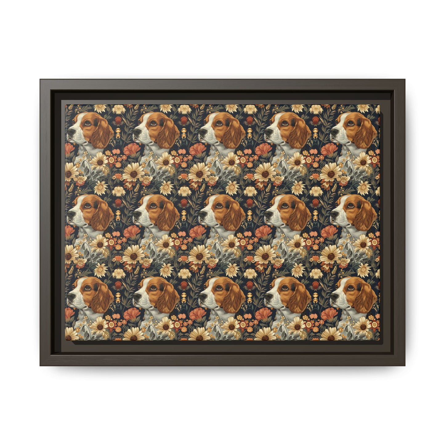 Beagle Blossoms Matte Canvas, Framed