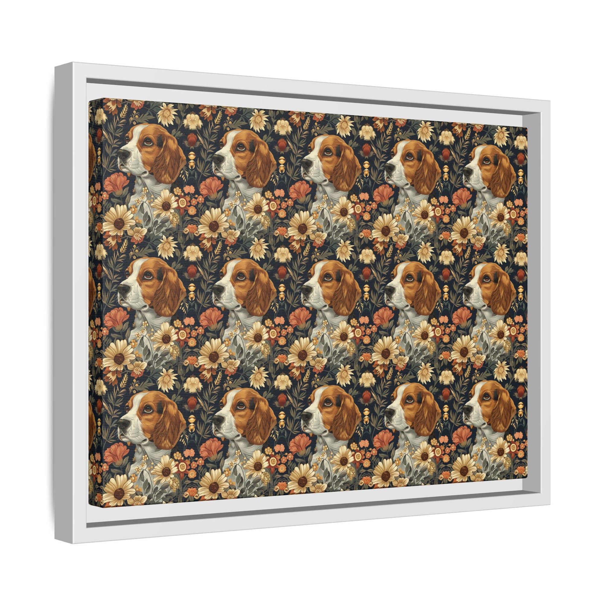 Beagle Blossoms Matte Canvas, Framed