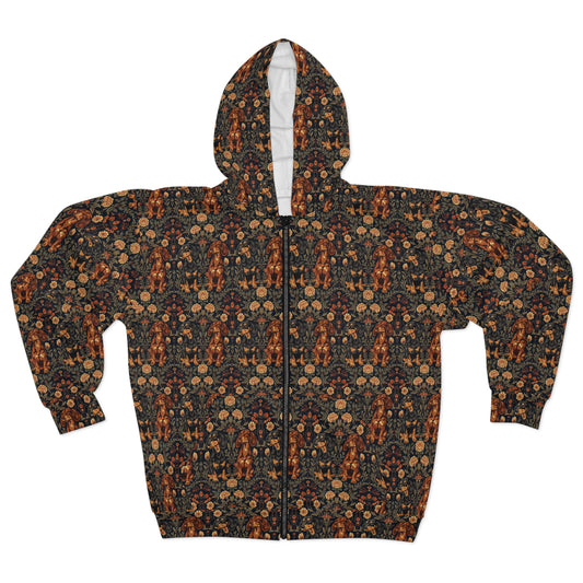 Dapper Dachshund Embroidery Elegance Unisex Zip Hoodie