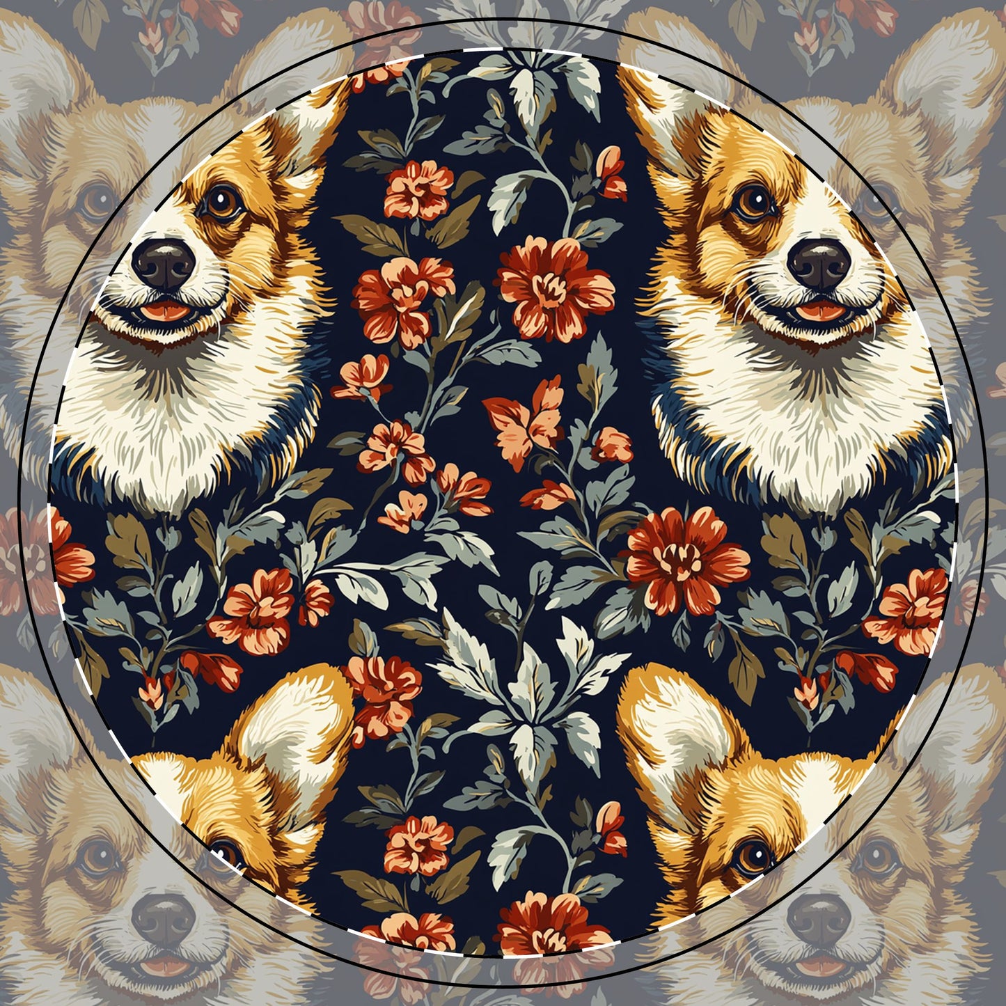 Floofy Corgi Blossom Blast Ceramic Coaster