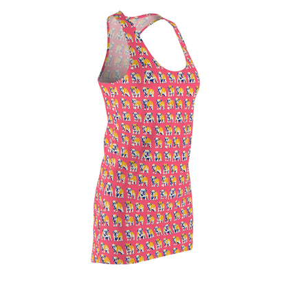 Bubblegum Glamour Bulldog Bouquet Women's Racerback Dress