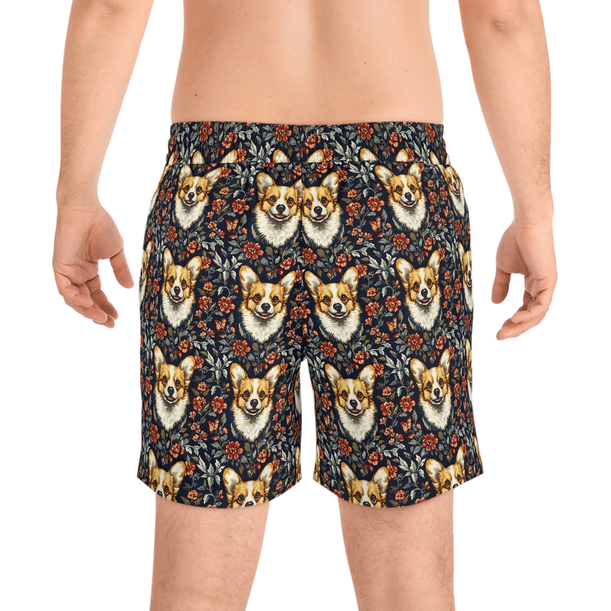 Floofy Corgi Blossom Blast Men&#39;s Mid-Length Swim Shorts