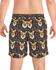 Floofy Corgi Blossom Blast Men's Mid-Length Swim Shorts