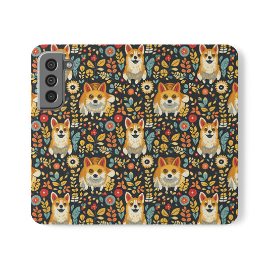 Corgi Rainbow Vine Dream Flip Cases