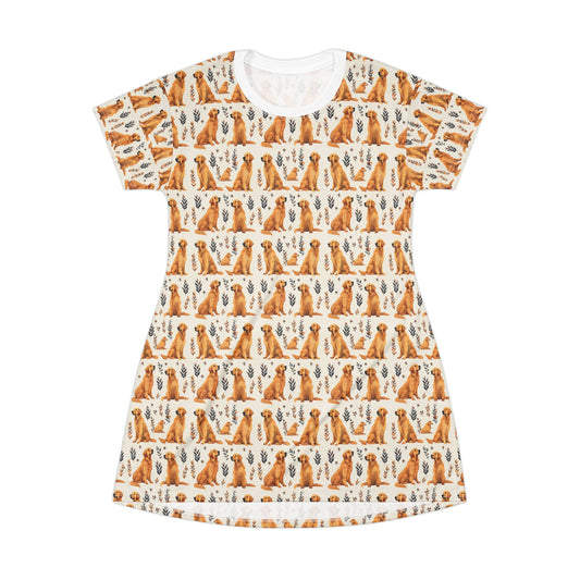 Golden Glamour Paws - Luxe Licks for Regal Retrievers T-Shirt Dress