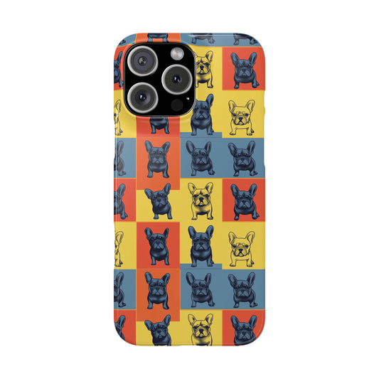 Frenchie Pop Art Pawfection Grid Slim Phone Cases