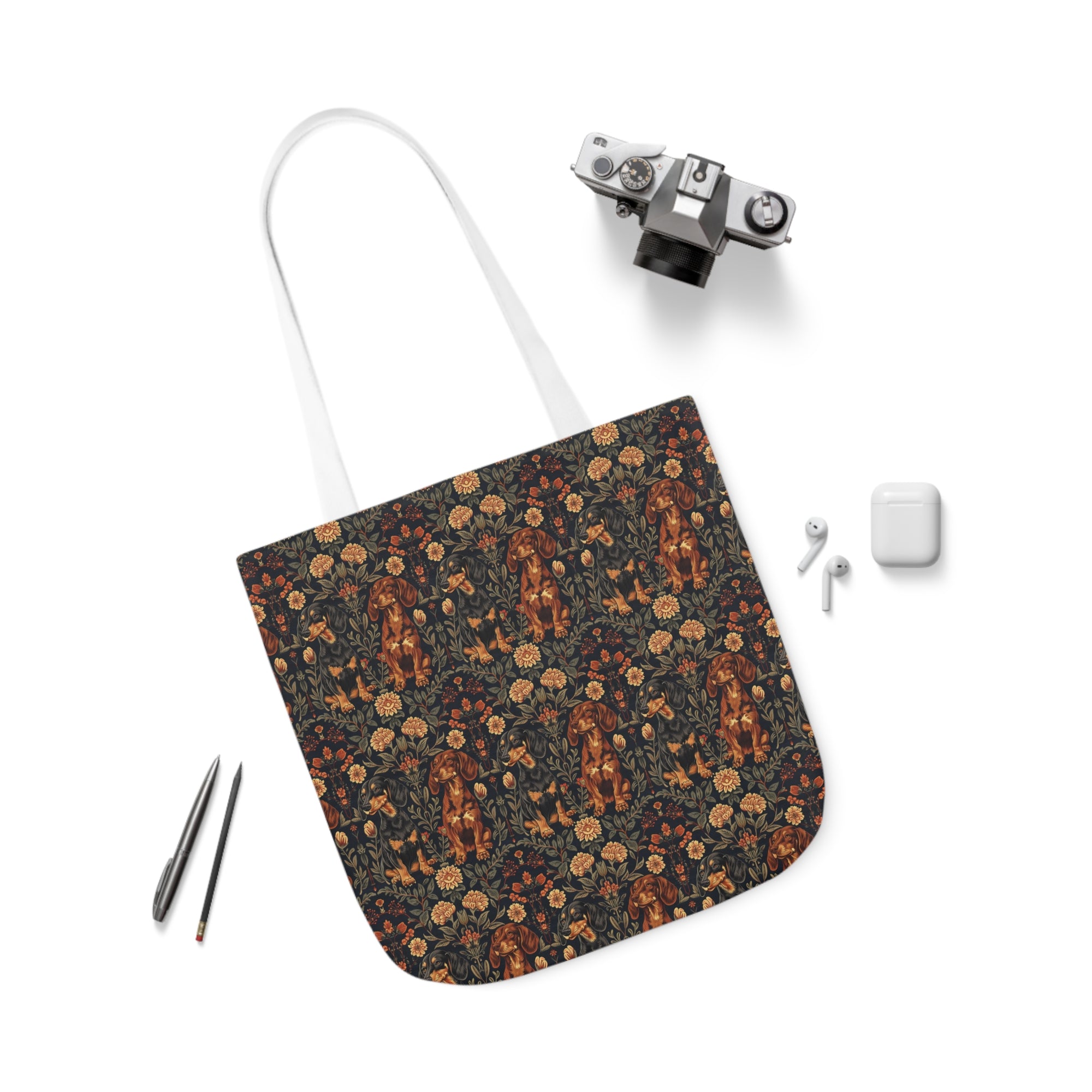 Dapper Dachshund Embroidery Elegance Canvas Tote Bag