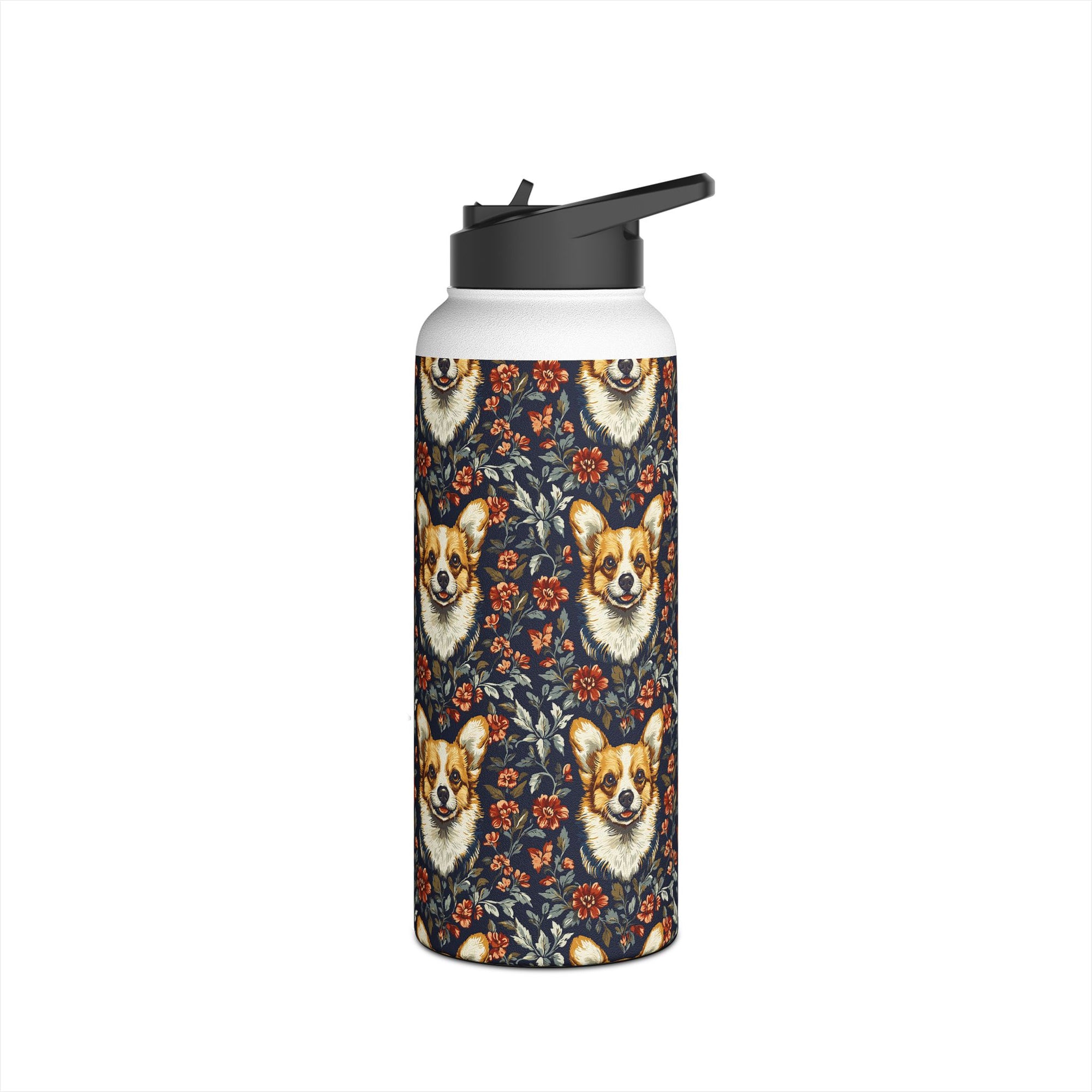 Floofy Corgi Blossom Blast Stainless Steel Water Bottle