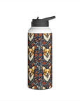 Floofy Corgi Blossom Blast Stainless Steel Water Bottle