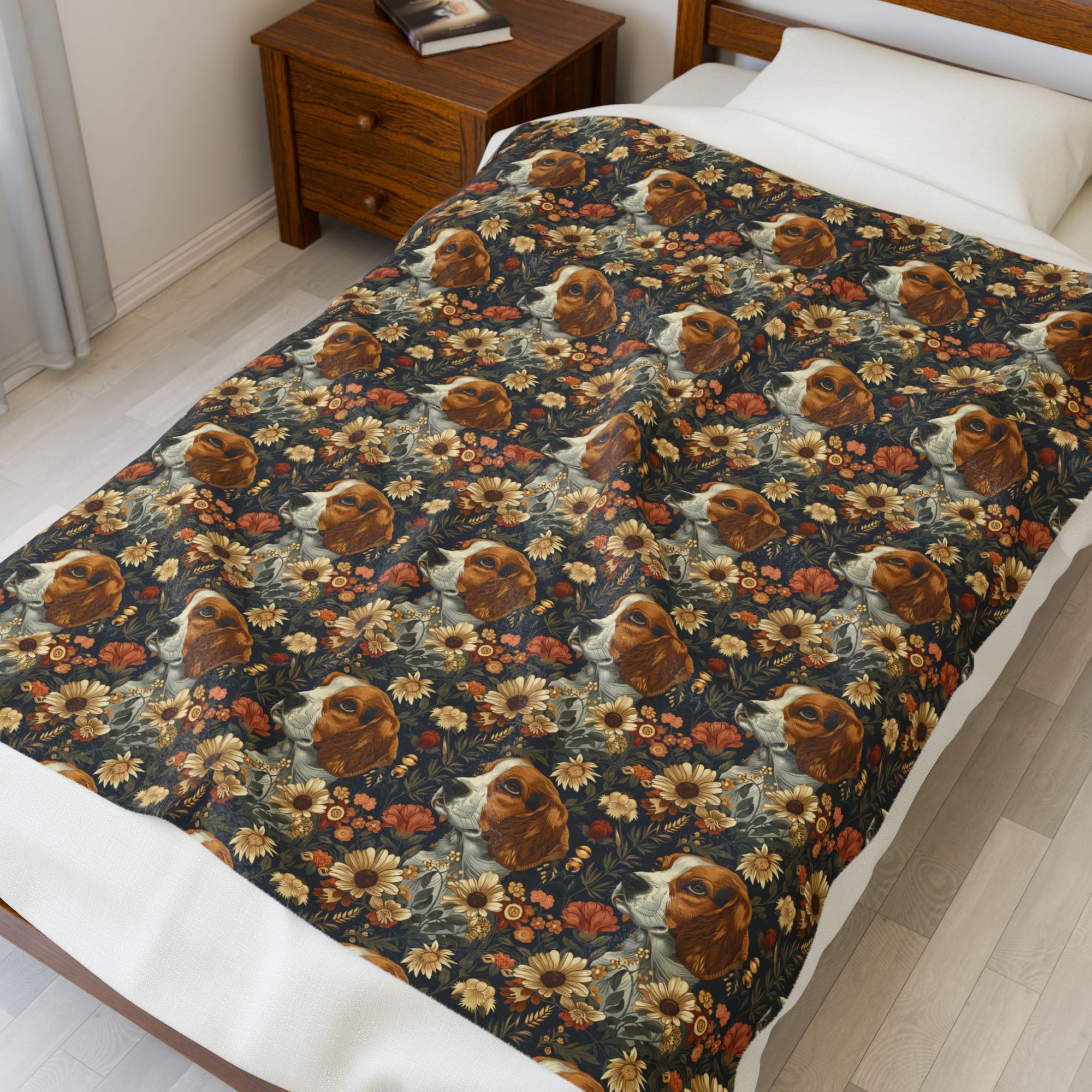 Beagle Blossoms Velveteen Plush Blanket