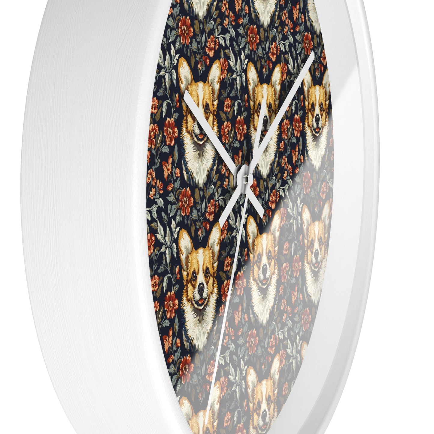 Floofy Corgi Blossom Blast Wall Clock