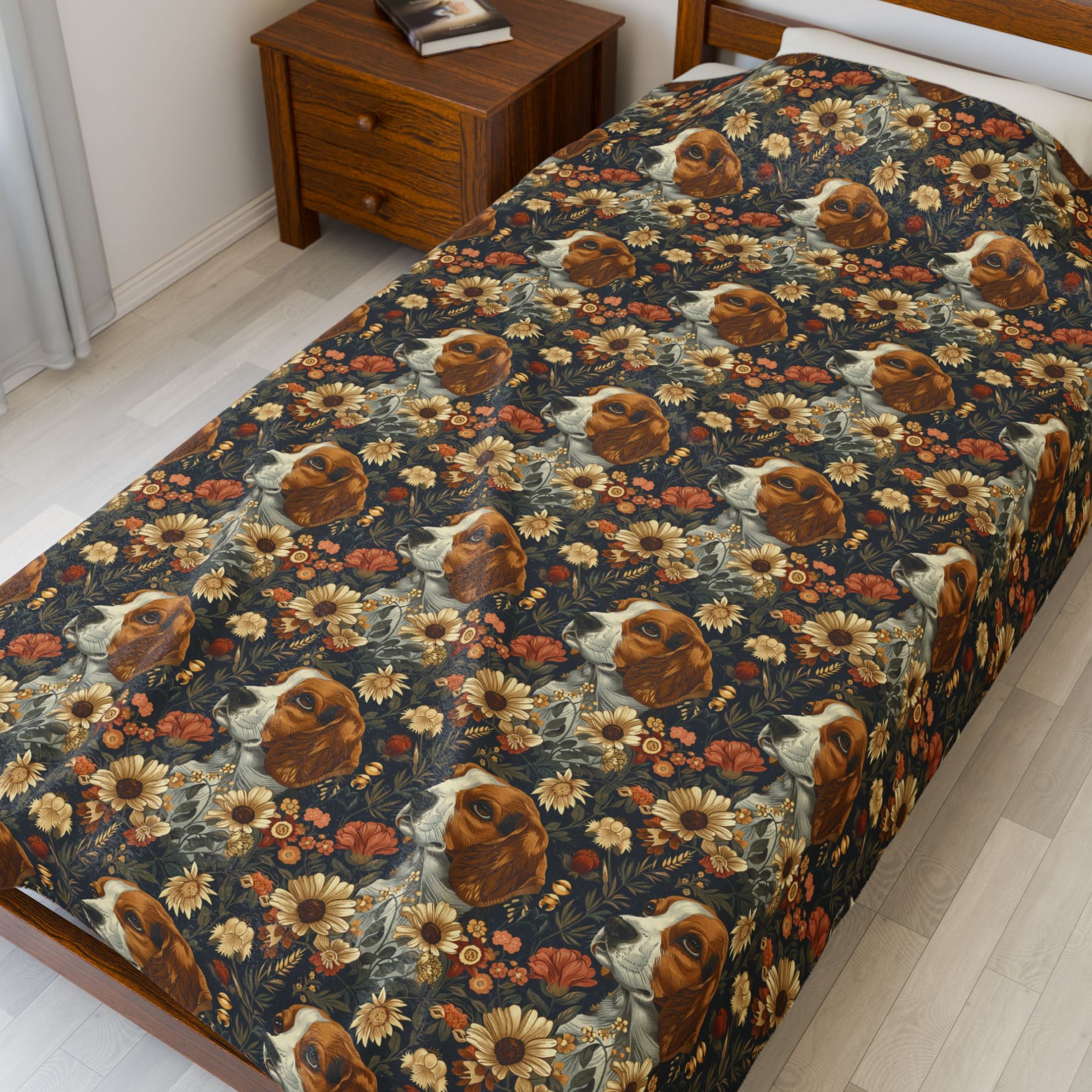 Beagle Blossoms Velveteen Plush Blanket