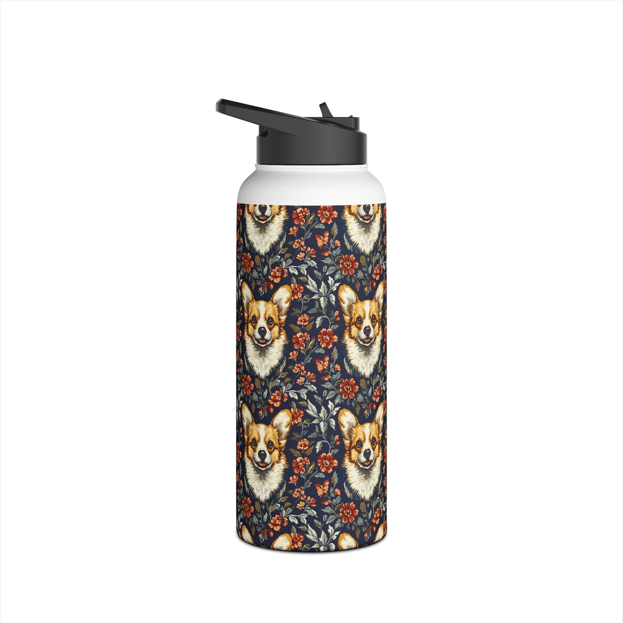 Floofy Corgi Blossom Blast Stainless Steel Water Bottle