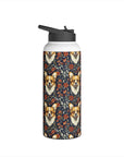 Floofy Corgi Blossom Blast Stainless Steel Water Bottle