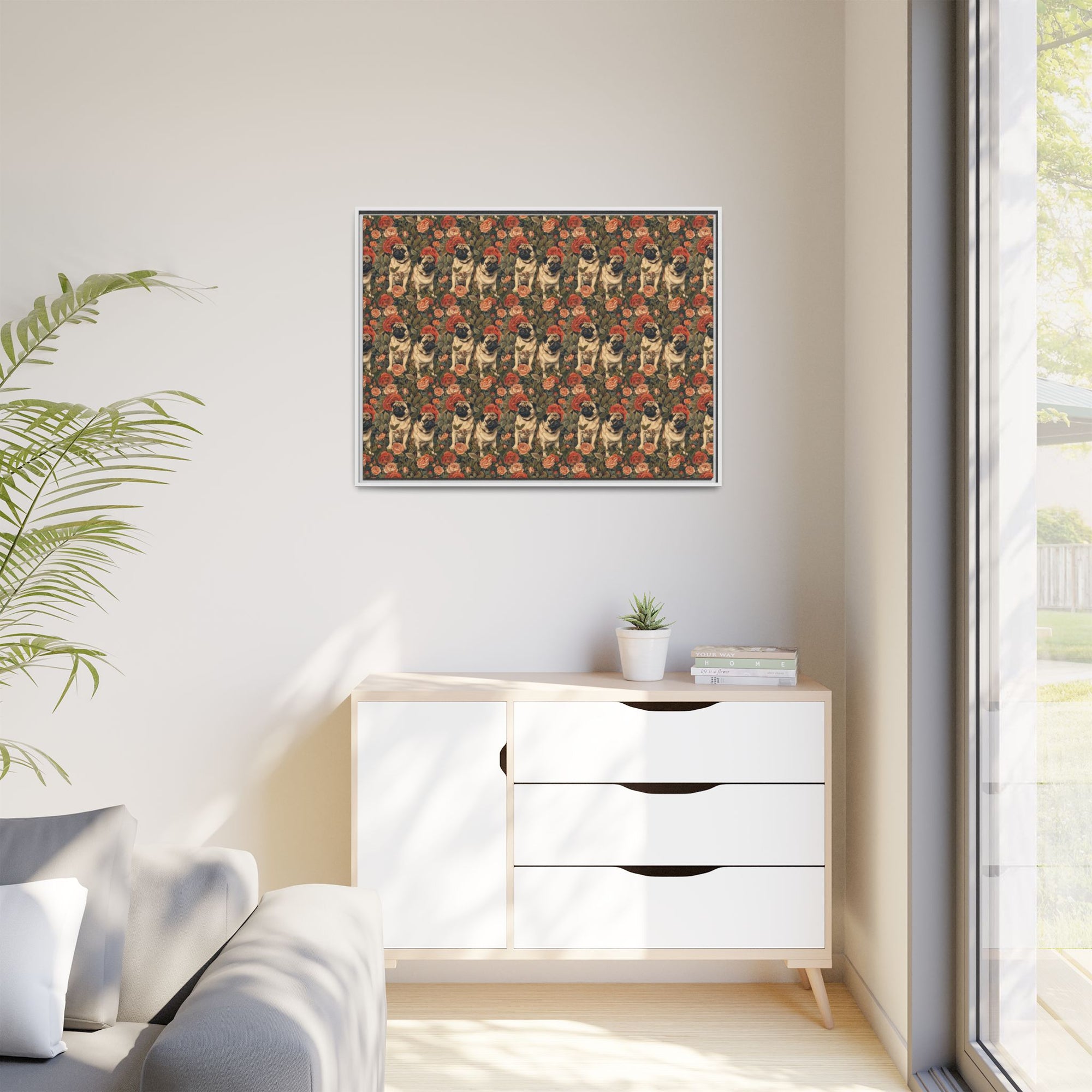 Blooming Pug Paradise Matte Canvas, Framed