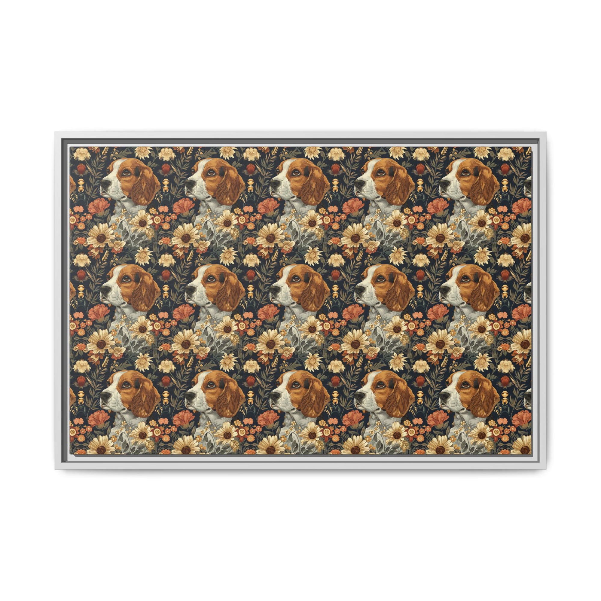 Beagle Blossoms Matte Canvas, Framed