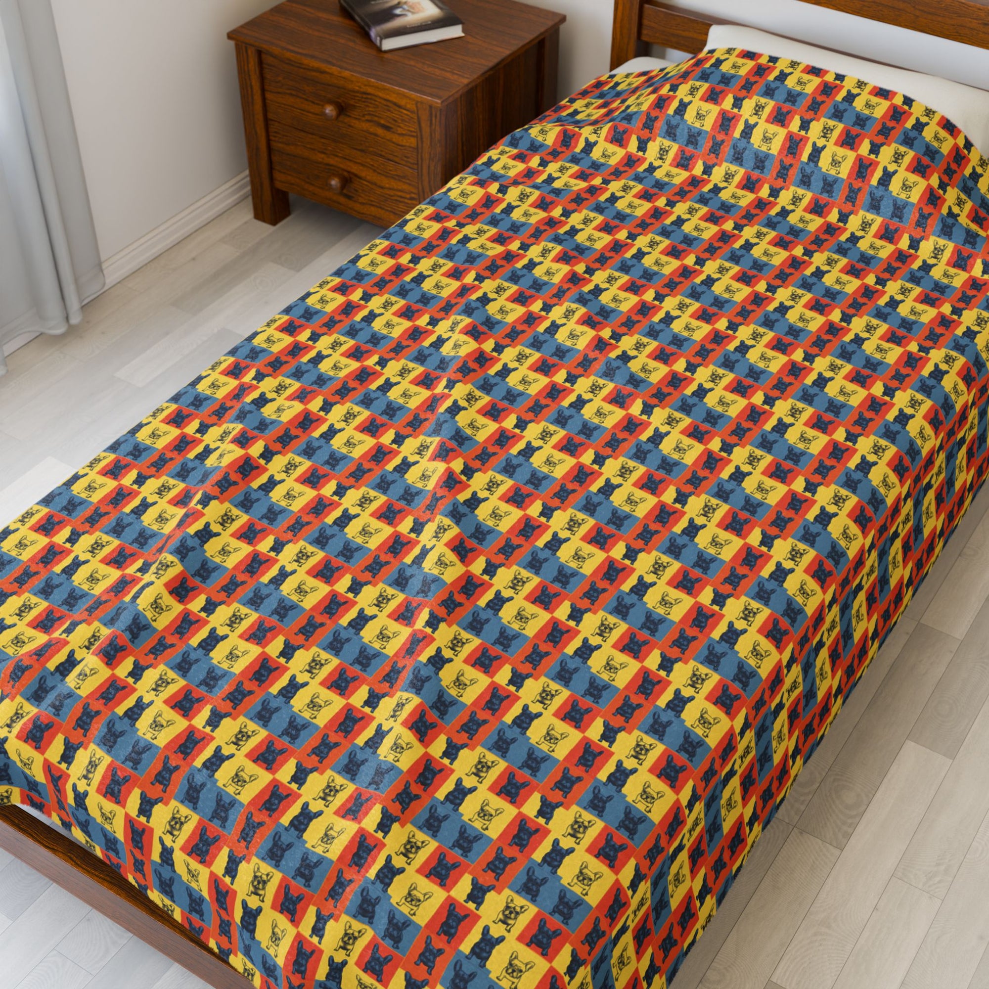 Frenchie Pop Art Pawfection Grid Velveteen Plush Blanket