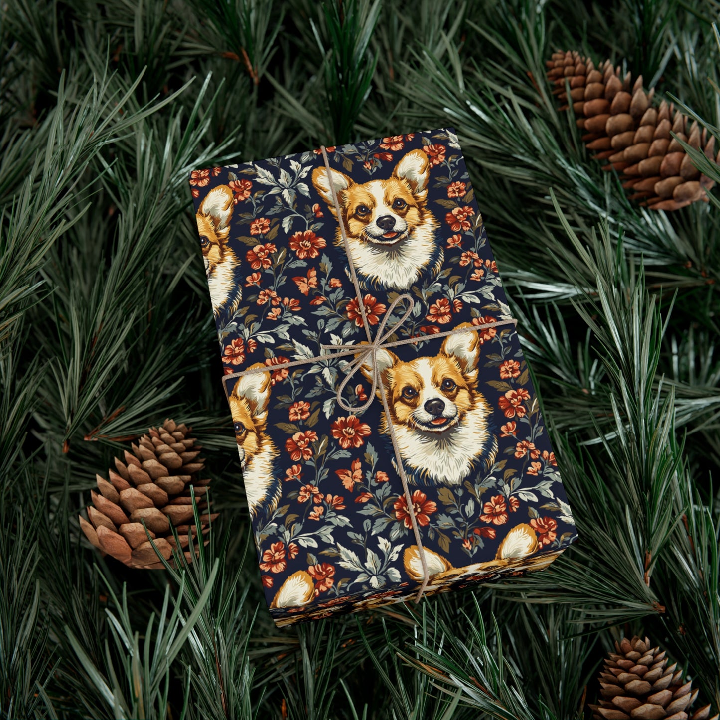 Floofy Corgi Blossom Blast Gift Wrap Papers