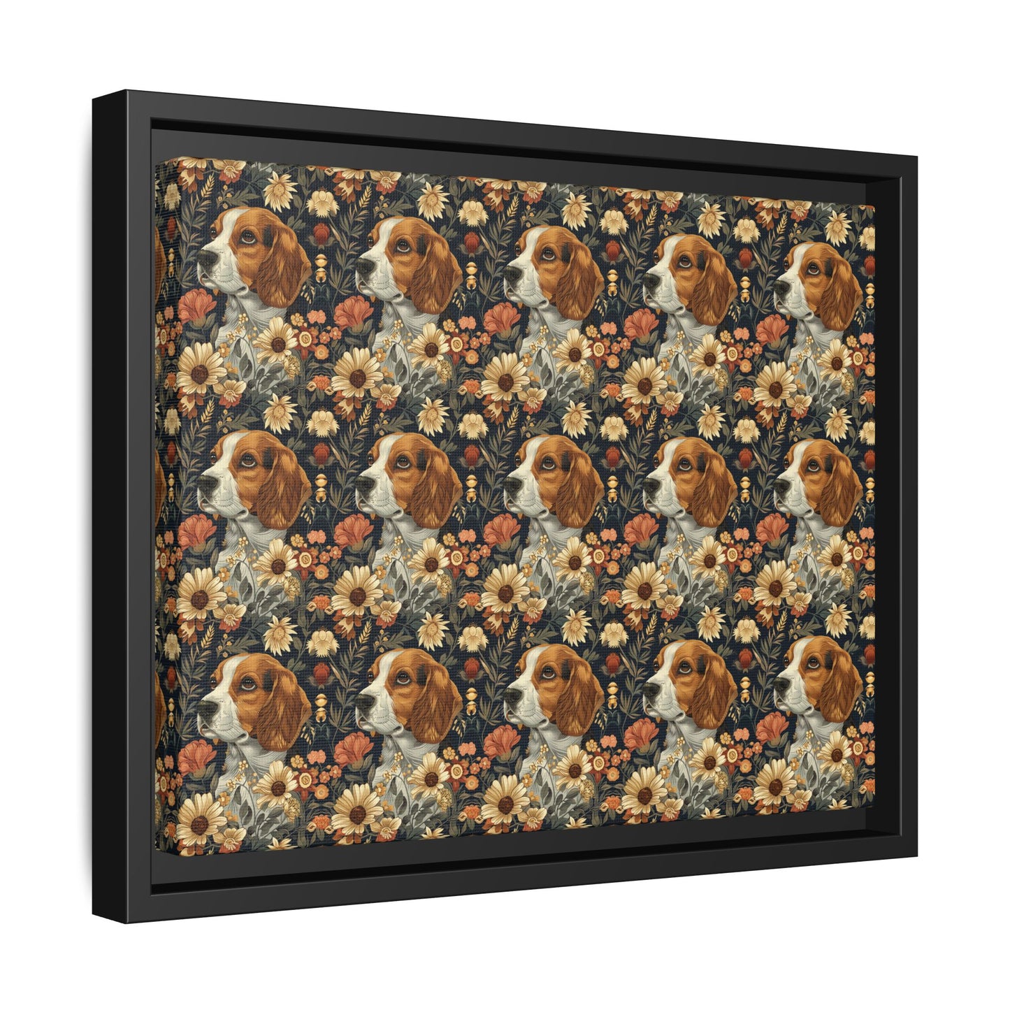 Beagle Blossoms Matte Canvas, Framed