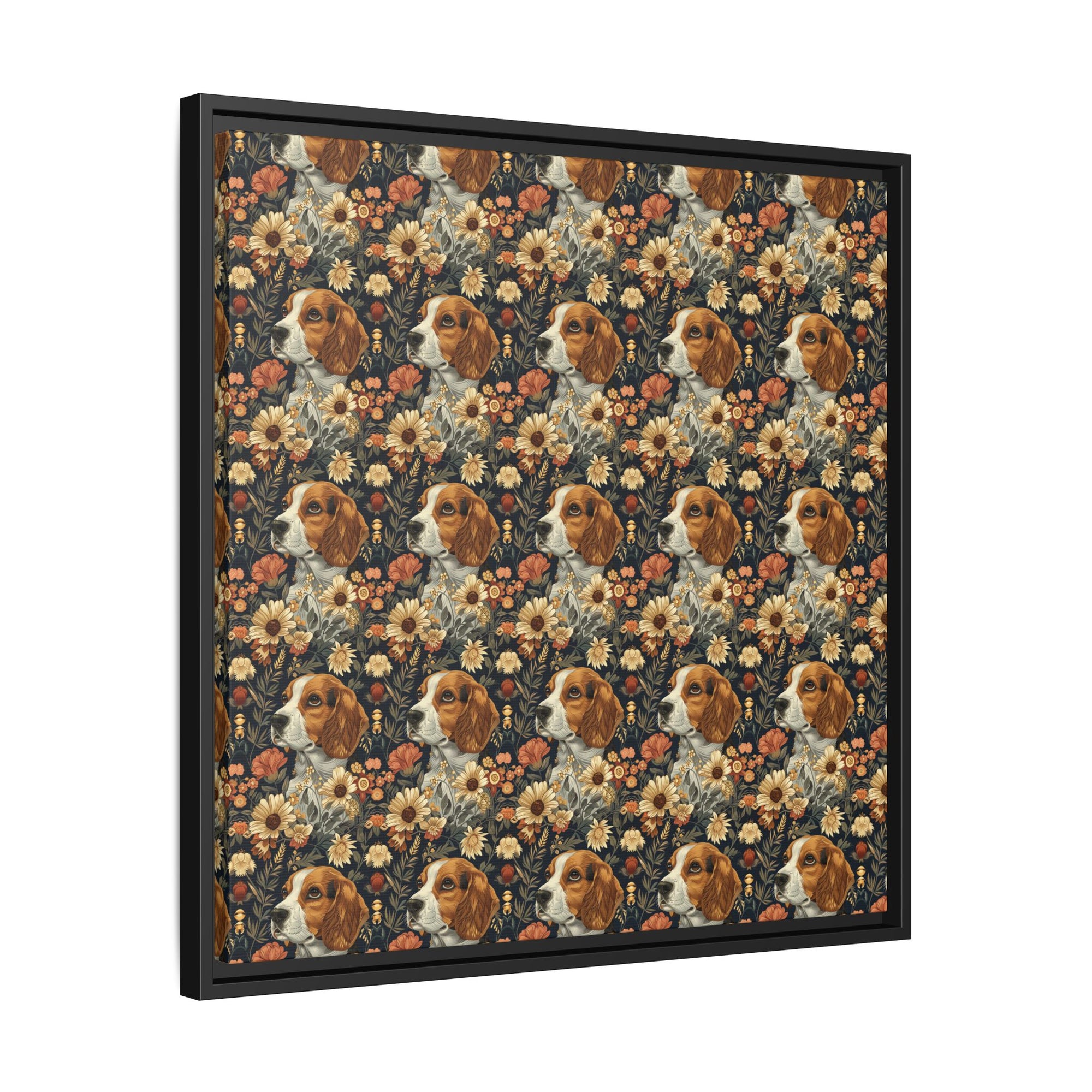 Beagle Blossoms Matte Canvas, Framed