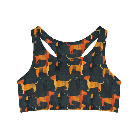 Dapper Dachshund Noir Glow Seamless Sports Bra