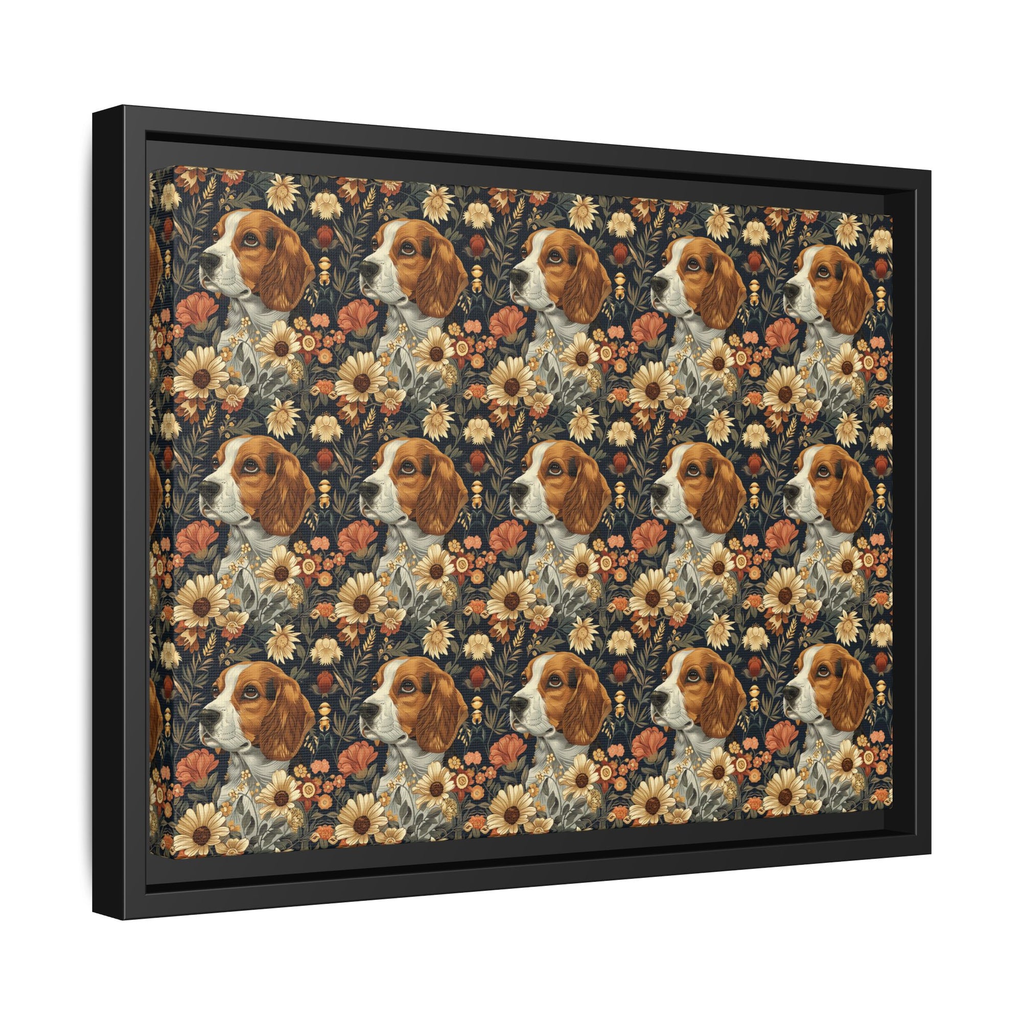 Beagle Blossoms Matte Canvas, Framed