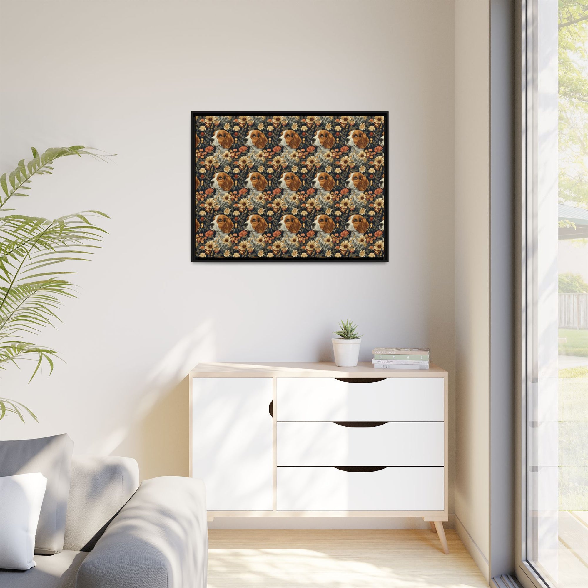 Beagle Blossoms Matte Canvas, Framed